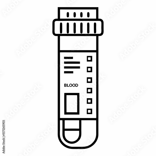 Blood test tube, medical graphic, black and white, for healthcare websites