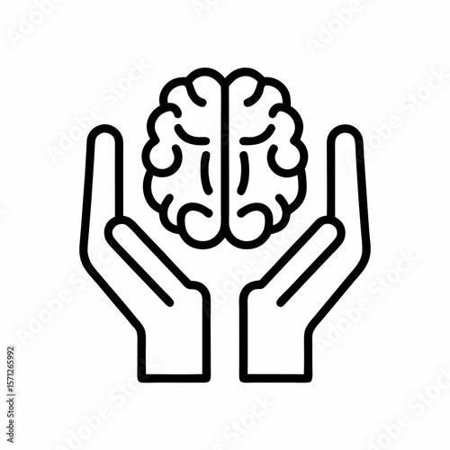 Brain health concept, line art illustration, black and white, for medical websites