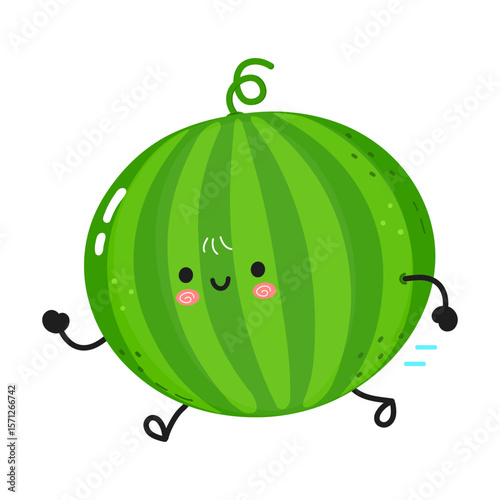 A cheerful watermelon character running happily on a white background.