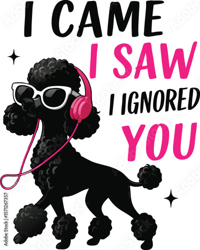 Sassy Poodle Headphones Art – "I Came I Saw I Ignored You" – Stylish Cartoon Poodle with Sunglasses, Headphones, Funny Pet Quote,
