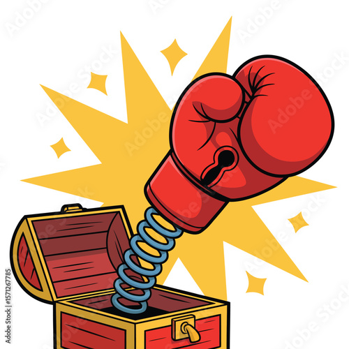 Boxing glove pops out of treasure chest with a surprise explosion