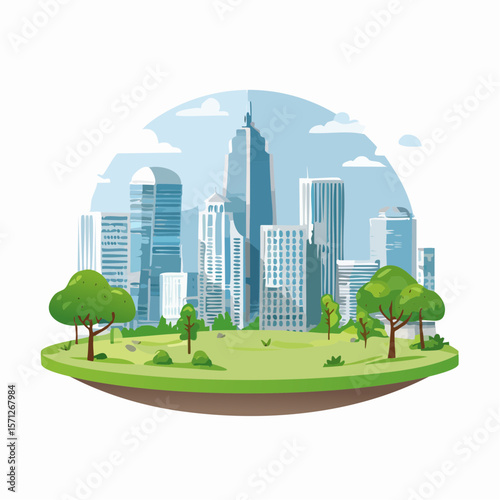 Nature park in a metropolitan city, tall skyscraper