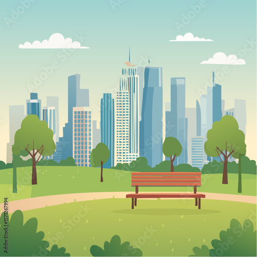Nature park in a metropolitan city, tall skyscraper