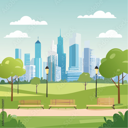 Nature park in a metropolitan city, tall skyscraper