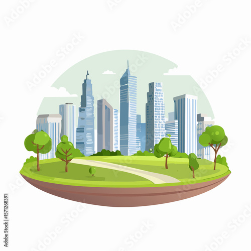 Nature park in a metropolitan city, tall skyscraper
