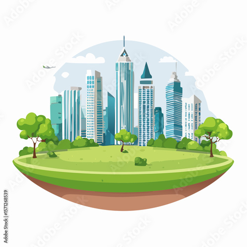 Nature park in a metropolitan city, tall skyscraper