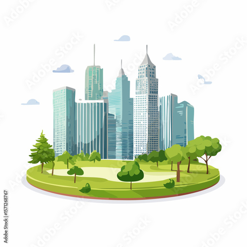 Nature park in a metropolitan city, tall skyscraper