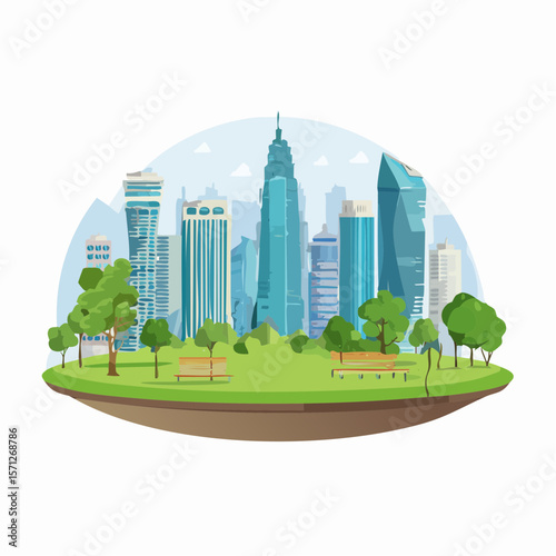 Nature park in a metropolitan city, tall skyscraper