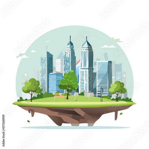 Nature park in a metropolitan city, tall skyscraper