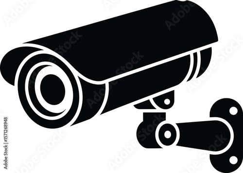 Security Camera Silhouette on White Background Surveillance System for Safety and Crime Prevention CCTV Camera Icon Security Technology Monitoring and Protection Black and White Illustration
