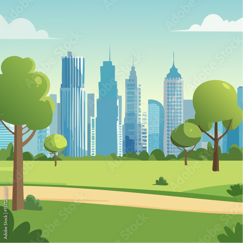 Nature park in a metropolitan city, tall skyscraper