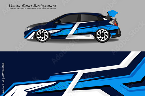 Racing Car branding with racing wrap decal or livery design. Abstract racing graphic simple black and blue concept with background. Editable vector templates EPS 10