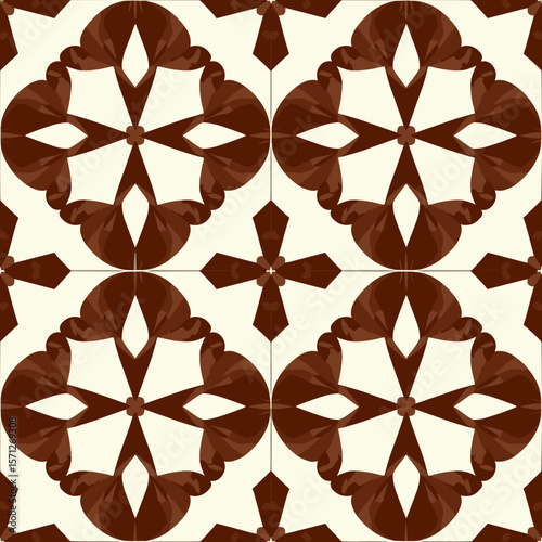 Rustic Moroccan tile pattern in beige and clay with layered star motifs