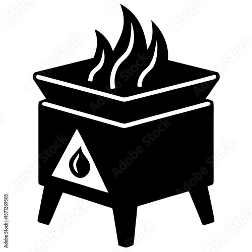 Black fire pit with flame symbol portable stove flames