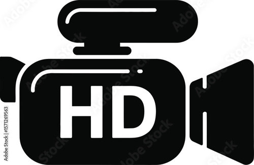 High Definition Camcorder Icon in Black and White Symbolizing Modern Video Recording and Technology Ideal for Projects Related to Filmmaking and Digital Media Production
