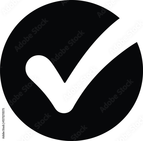 Simple black check mark inside a black circle on a white background