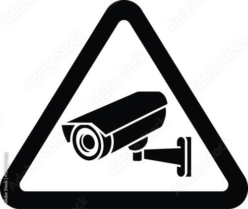 Security Camera Warning Sign in Black and White Surveillance System Symbol CCTV Monitoring Area Security Measures Crime Prevention and Property Protection Safety and Security