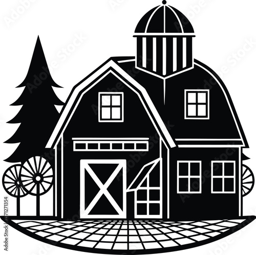 Vector illustration set of cartoon barn and house building icons with roof, window, and door designs ,classic, family ,shelter ,livestock, ranch