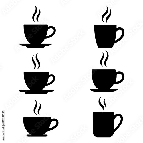 Set of different style silhouettes coffee cups isolated on white background