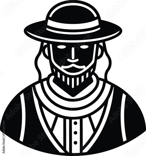 Vector illustration of a cartoon boy pirate character with a black hat, perfect for Halloween or retro costume designs, holiday, spooky, fun, whimsical, dress up