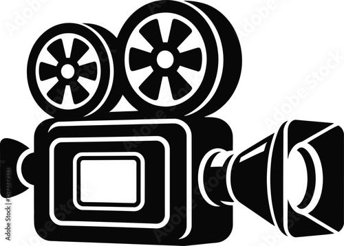 Vintage Movie Camera Icon in Black and White a Classic Symbol of Filmmaking and Cinema History Perfect for Film Related Designs and Retro Themed Projects