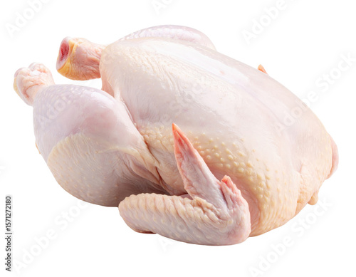 Raw whole chicken with skin intact, ready for cooking or preparation.