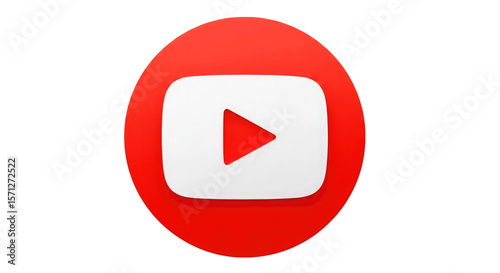 Red circle with white play button isolated on a transparent background