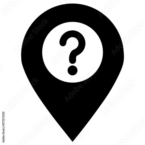 Black map pin with question mark location symbol