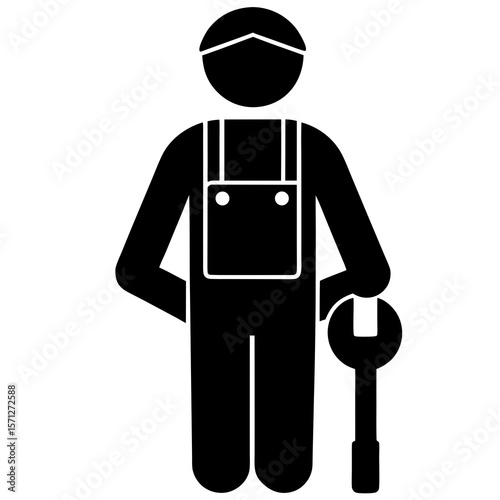 Black silhouette of a worker with a wrench icon tool