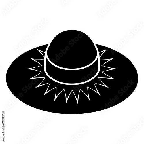 Black sun hat with decorative brim wide brim isolated