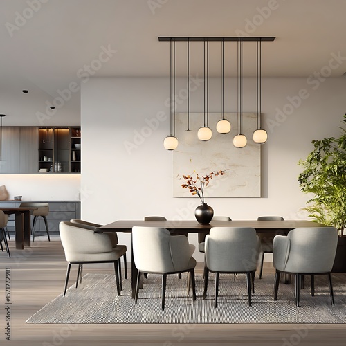Modern Dining Room Interior Design with Elegant Lighting and Furniture