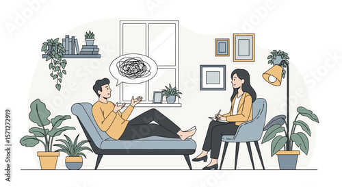 Mental health support session patient expressing emotional turmoil to therapist in comfortable office