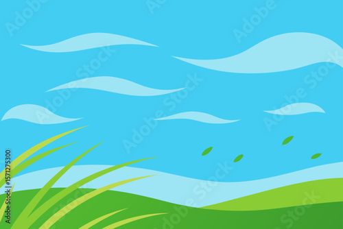 Windy Grasslands Under Blue Sky nature landscape