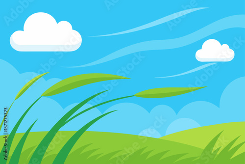 Serene Windy Grasslands Under Blue Sky nature landscape