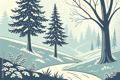 Snow-Capped Conifer Valley.