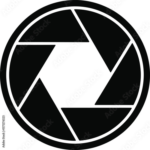 Aperture Icon in Black and White Simple Camera Lens Diaphragm Symbol Photography Equipment and Technology Concept Focus and Depth of Field Vector Illustration
