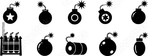 Vector black bomb icon set
