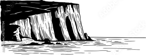 sea cliff coastline hand drawn vector illustration

