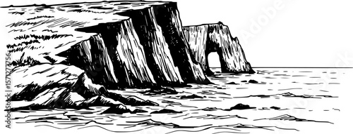 sea cliff coastline hand drawn vector illustration
