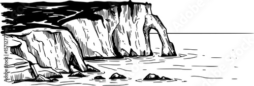 sea cliff coastline hand drawn vector illustration
