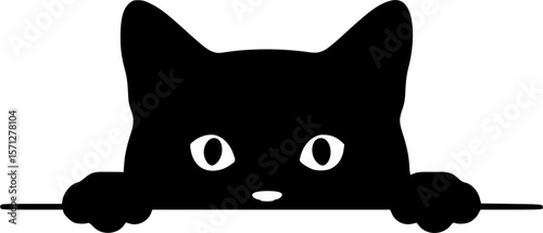 A cat peeking clip art silhouette vector art illustration
