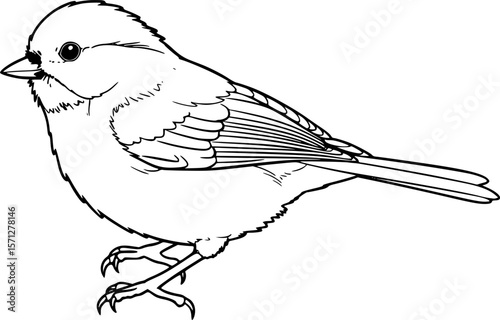 chickadee line art silhouette vector illustration
