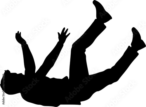 a man falling from sky into the air, vector silhouette, isolated white background
