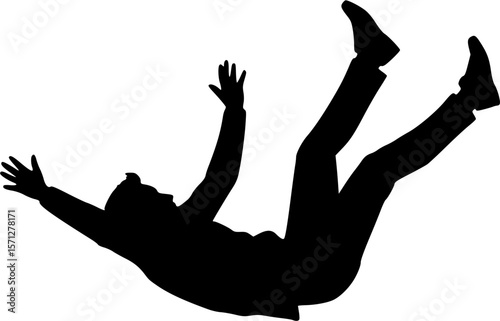 a man falling from sky into the air, vector silhouette, isolated white background
