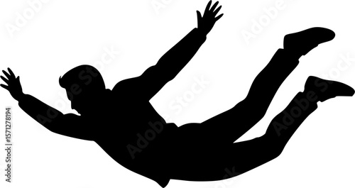 a man falling from sky into the air, vector silhouette, isolated white background
