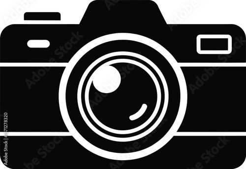 Simple Black and White Camera Icon for Photography and Imaging representing a classic single lens reflex camera in a minimalist vector graphic style