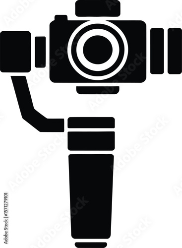 Black and white silhouette of a handheld gimbal stabilizer for camera or smartphone ideal for smooth video recording and photography isolated on a white background