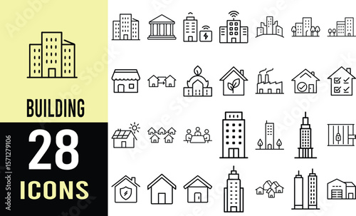 28 Free Line Art Building Icons: Architecture, House, City, and More