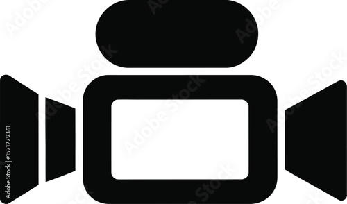 Simple Black and White Camcorder Icon for Video Recording and Filmmaking Representing Technology Media and Creative Content Production in a Minimalist Vector Graphic Design
