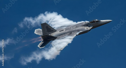 F-22 Raptor with vapor clouds during high-speed aerial maneuver
